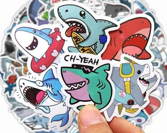 Lot d'autocollants de requin mignon - Ensemble d'autocollants de requin drôle de bande dessinée, autocollants en vinyle animaux océan Kawaii, décalcomanies de téléphone bouteille d'eau pour ordinateur portable, anime