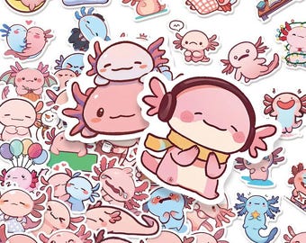 50Pcs Kawaii Axolotl Vinyl Stickers, Waterproof Die-Cut Animal Decals for Laptops, Water Bottle & Journal Planner Decals