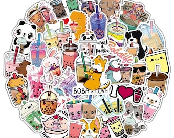 50 pegatinas kawaii de té de burbujas, vinilo impermeable de dibujos animados para portátil, funda de teléfono, botella de agua, cuaderno, pegatinas de dibujos animados.