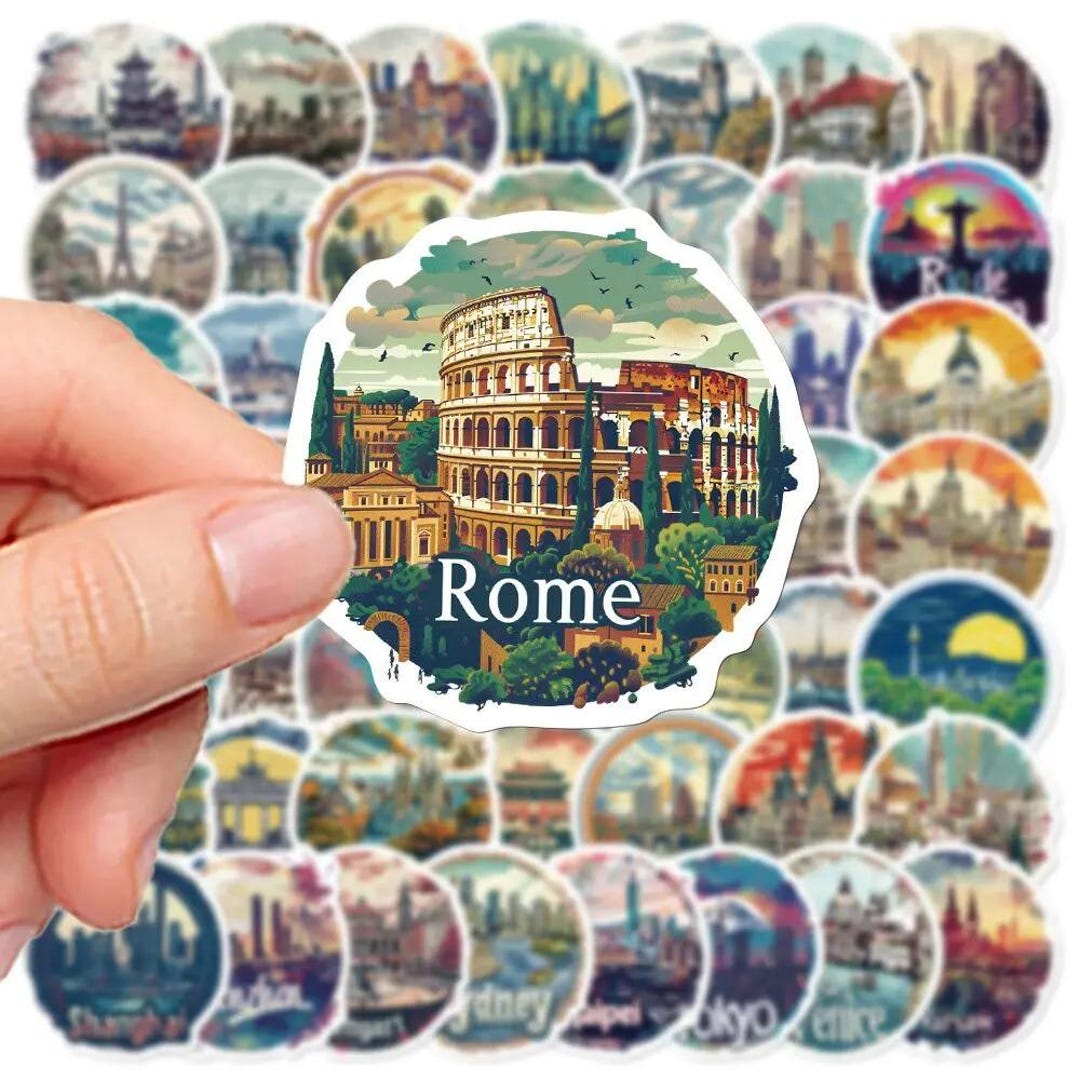Vintage World Travel Stickers, City Landmarks, 50 Pcs Waterproof Vinyl ...