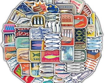 100 Pcs Cartoon Sardine Stickers, Vinyl Fish Decals for Laptop Water Bottle Phone, Bicycle Guitar Luggage Decal, Stationery sticker