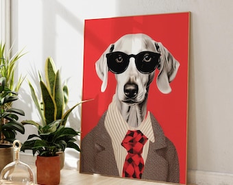 Art mural chien drôle - toile portrait d'animal moderne, chien cool avec affiche de lunettes de soleil, illustration d'animal de compagnie Pop Art, décoration murale contemporaine