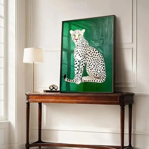 Leopard Wall Art Poster, Modern Animal Print, Green Cheetah Illustration, Safari Decor, Minimalist Wildlife Art, Unframed Wall Decor image 5