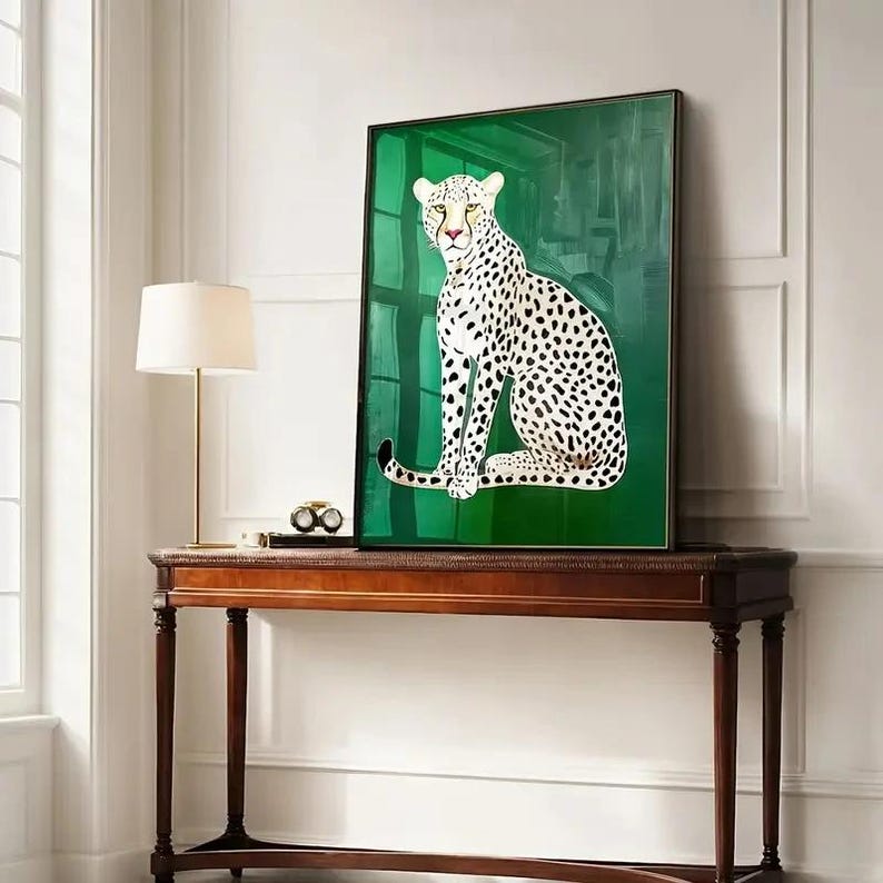 Leopard Wall Art Poster, Modern Animal Print, Green Cheetah Illustration, Safari Decor, Minimalist Wildlife Art, Unframed Wall Decor image 5
