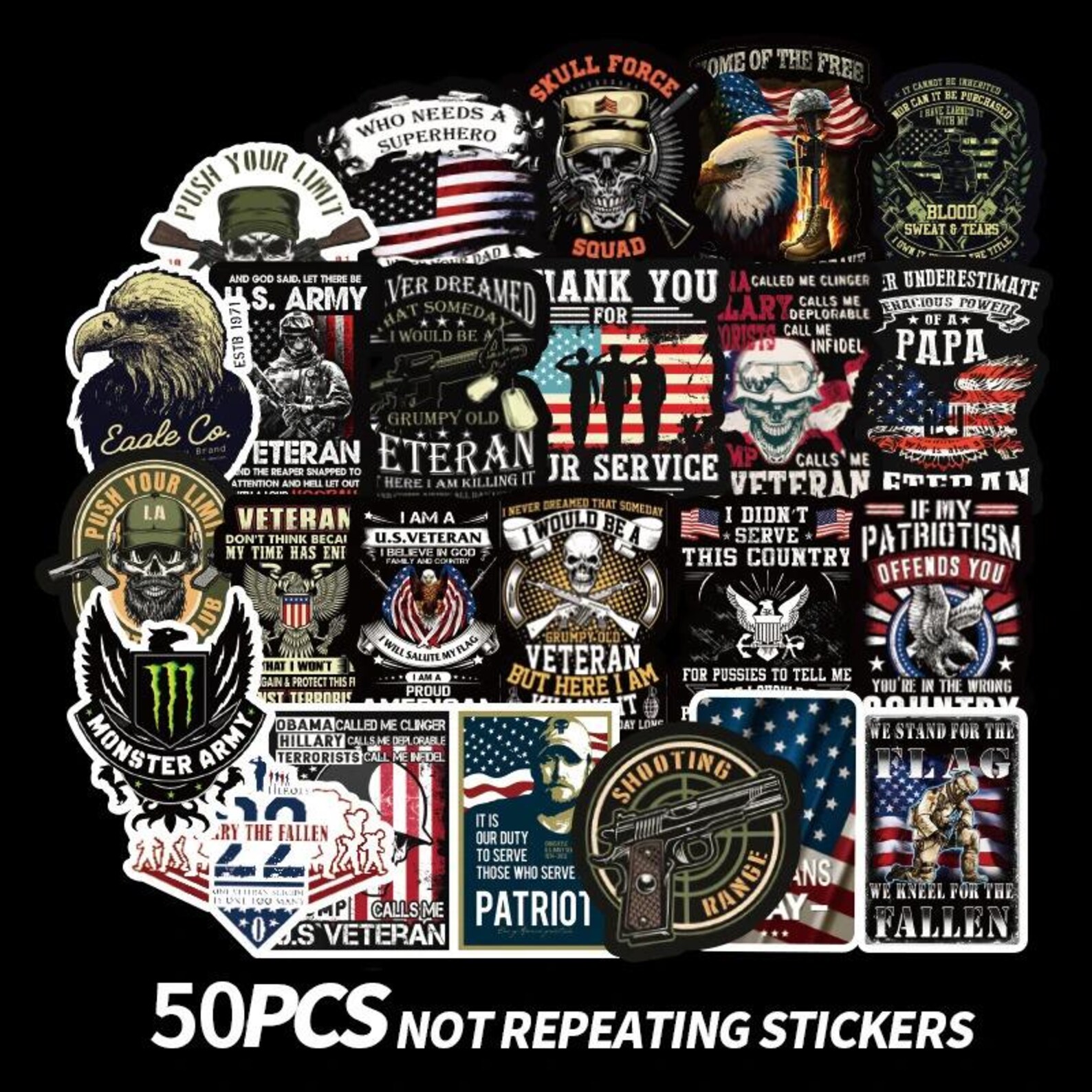 50pcs USA Patriotic Veteran Sticker Pack, Retro American Flag Decals ...