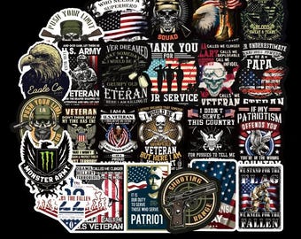 Paquete de 50 pegatinas patrióticas de veteranos estadounidenses, calcomanías retro de la bandera estadounidense, calcomanías de vinilo impermeables para laptop, auto, botella de agua, pegatinas para casco