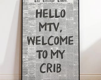 Affiche murale de bienvenue à la maison, impression de journal vintage, art mural citation noir et blanc, affiche de décoration intérieure moderne, décoration murale minimaliste