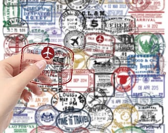 60 pegatinas transparentes con diseño de sello de pasaporte vintage, calcomanías de viaje para proyectos de bricolaje para teléfono, portátil, equipaje, monopatín, guitarra.