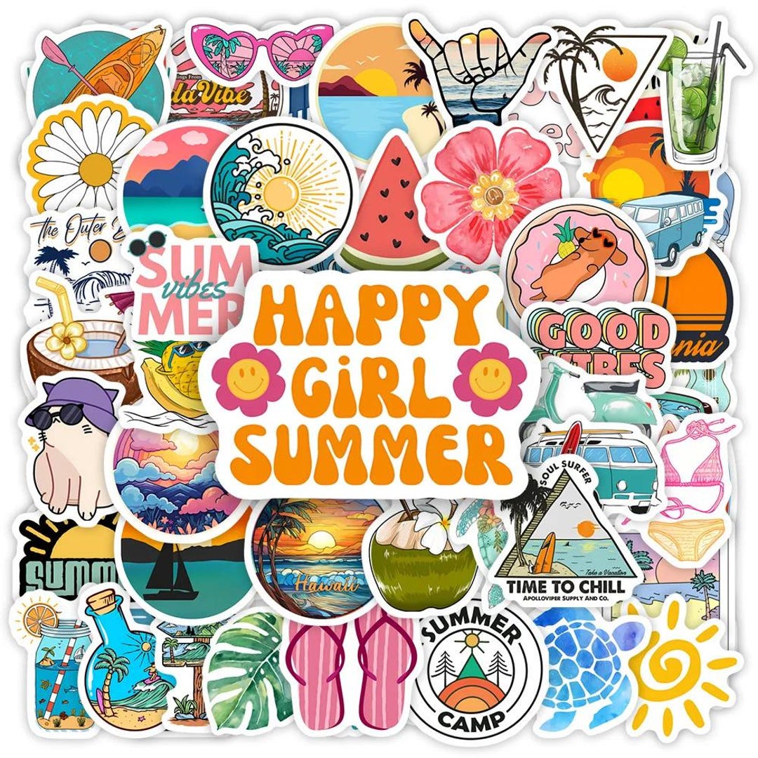 65pcs Summer Beach Theme Stickers, Surfing Aesthetic Waterproof Vinyl ...