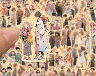 50 pegatinas vintage de pareja, calcomanías de vinilo románticas de dibujos animados para portátiles, botellas de agua, teléfonos, cuadernos, equipaje, agendas y planificadores.
