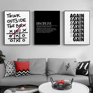 Minimalist Motivational Quote Canvas Print Set, Modern Office Wall Art, Office Wall Art, Typography Think Discipline Quote Wall Posters