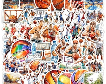 50 Stickers graffiti de basket-ball de dessin animé | Pack d'autocollants de sport en vinyle mignon | Stickers graffitis sportifs pour ordinateur portable, bouteille d'eau et skateboard
