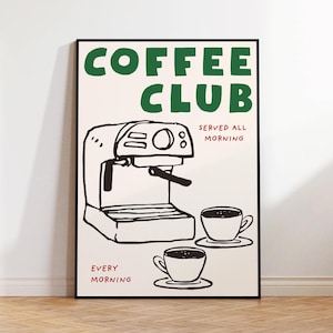 Coffee Club Print: Minimalist Espresso Machine, Coffee Cups, Kitchen Wall Art (Unframed Poster),  Coffee Lover Gift Cafe Aesthetic Wall Art