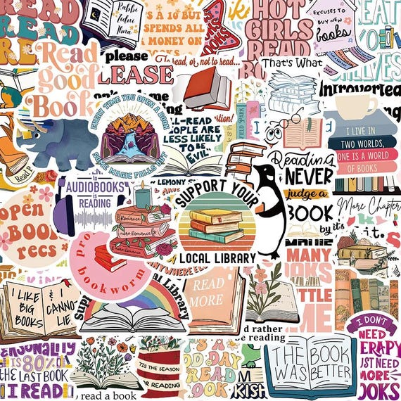 Book Lover Sticker Pack | Reading Quotes Library Stickers, Booktok Aesthetic Decals for Laptop Journal Water Bottle Gifts, student gift idea