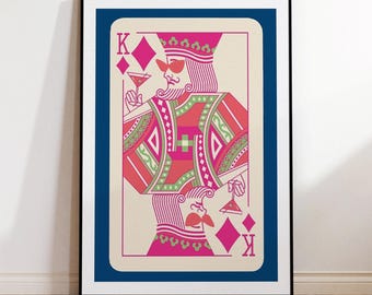 King of Diamonds Art Print | Retro Casino Bar Decor, Wall Poster |  Vintage Canvas Wall Art | Casino Bar Wall Decor | Modern Card Art Print