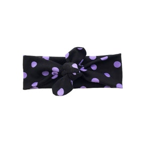 Black and Purple Dot Knot Headband * Head wrap * Jersey Knit * Tie Headband - One Size Fits Most