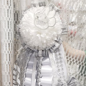 Senior Homecoming Mum / Senior White and Silver Homecoming Mum