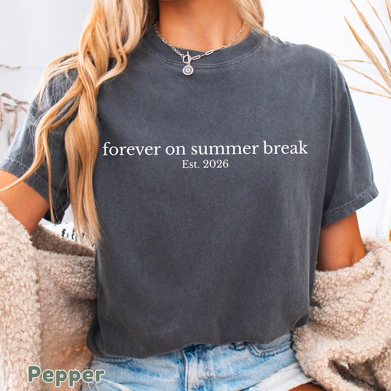 Comfort Colors 'Forever On Summer Break' Retirement Shirt : Cute Cartoons Summer Retired Teacher Gift