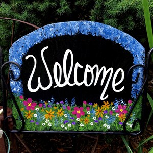 Wildflower Flower Summer Garden Address Slider Hanging Slate Welcome Sign Personnalisé, Support en fer forgé Vendu séparément, LIVRAISON GRATUITE 12" Slate - Welcome