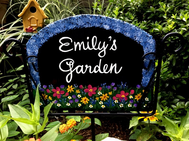 Wildflower Flower Summer Garden Address Slider Hanging Slate Welcome Sign Personnalisé, Support en fer forgé Vendu séparément, LIVRAISON GRATUITE 12"Slate-Personalize