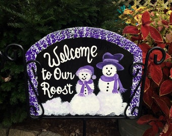 Ravens Football Snowman Family Slate Sign: Garden Yard Art Decor - Iron Holder sold separately