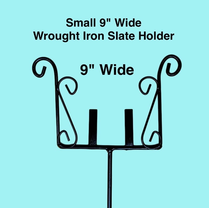 Wrought Iron Slate Sign Holder: Amish Handmade, Powdercoated Metal Scrollwork Stand, Slates Sold Separately 9" wide Slate Holder