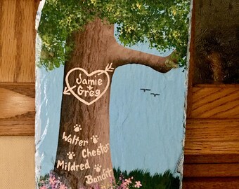 Letrero de pizarra personalizado con forma de árbol de los enamorados, iniciales y corazón, árbol genealógico para el Día de la Madre, aniversario, regalo de boda.