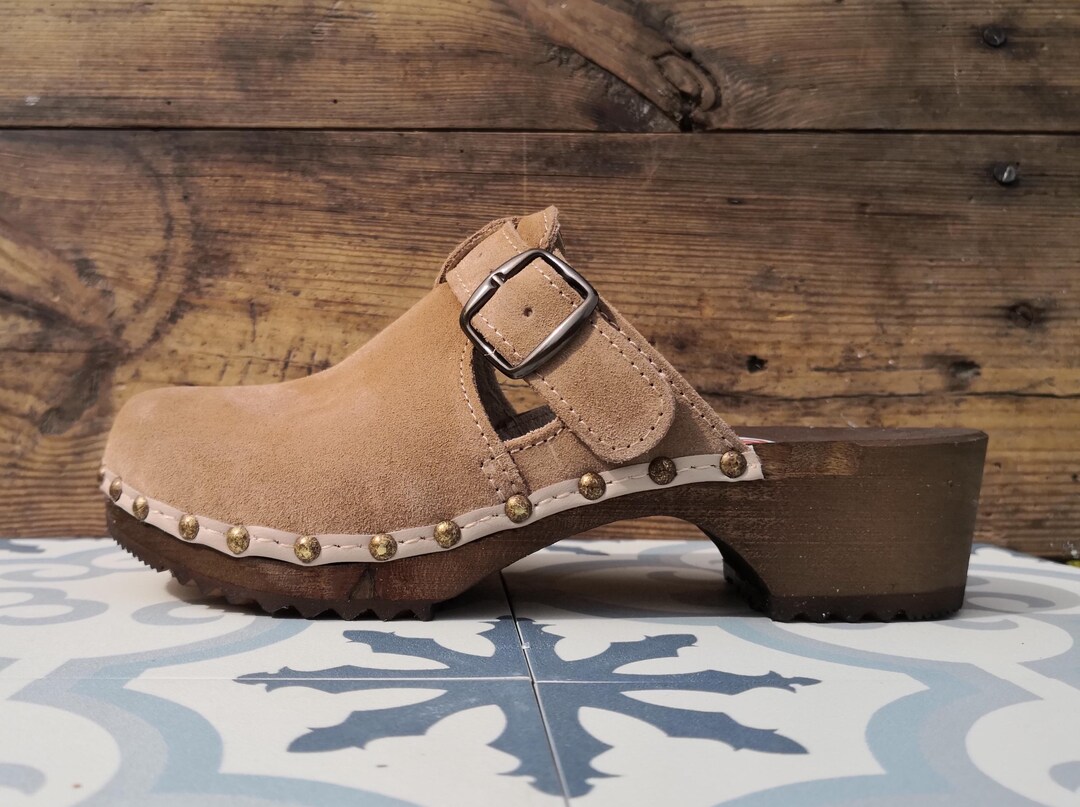 Classic Women's Wooden Swedish Clogs. Beige Suede and Many Colors - Etsy