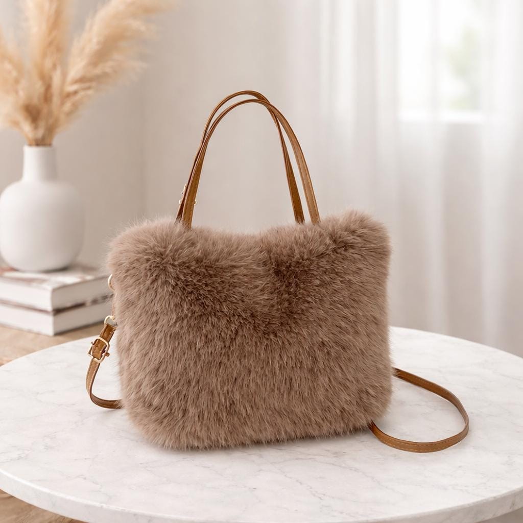 Borsa In Pelliccia Sintetica Donna Y2K - Tracolla Piccola In Peluche Morbido Con Catena, Tote Versatile Per Ogni Occasione (Marrone/Beige)