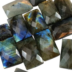 AAA+ Natural Labradorite Faceted Rectangle Briolettes, 10 Pcs Matched Pairs, Blue Fire Labradorite Rectangle Beads for Jewelry Making