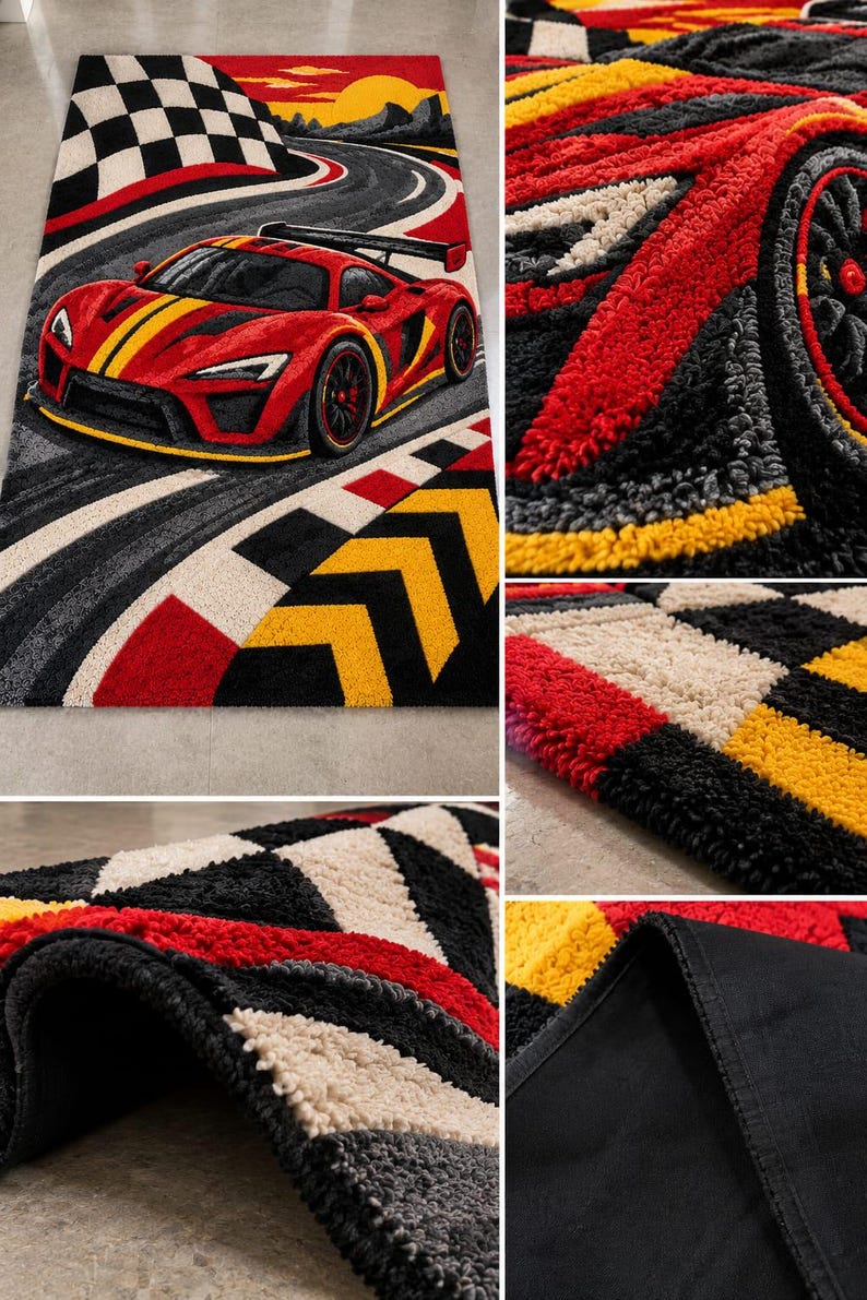 Car Racing Rug Kids Race Car Area Rug: Premium Hand-tufted Red Supercar Floor Carpet for ...