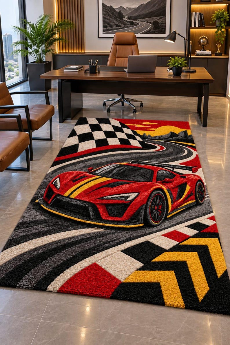 Car Racing Rug Kids Race Car Area Rug: Premium Hand-tufted Red Supercar Floor Carpet for ...