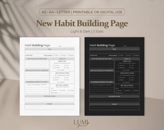 Planificador de nuevos hábitos / Hoja de trabajo para desarrollar hábitos / Seguimiento de hábitos y rutinas diarias / PDF imprimible