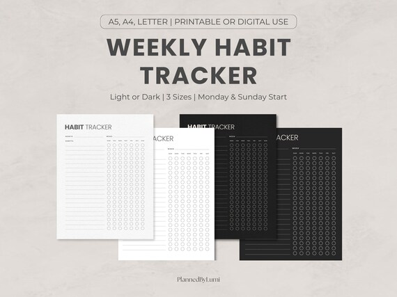 Habit Checklist Printable | Weekly Routine Tracker, Minimal Habit Planner PDF