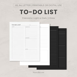 Minimalist To Do List Printable | Daily Task Manager Template | (Digital Light & Dark PDF)