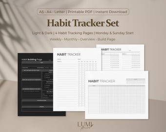 Minimal Habit Tracker Set | Weekly Monthly Routine Planner (Printable & Digital)