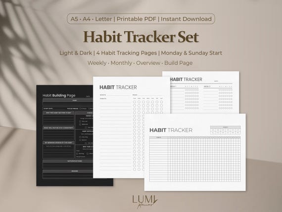 Minimal Habit Tracker Set | Weekly Monthly Routine Planner (Printable & Digital)