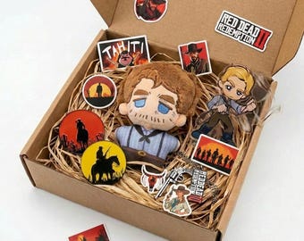 Set de regalo de peluche de Arthur Morgan, pistolero vaquero de Outlaws, 10 cm, con soporte, pin, collar, merchandising para fans, hecho a mano.