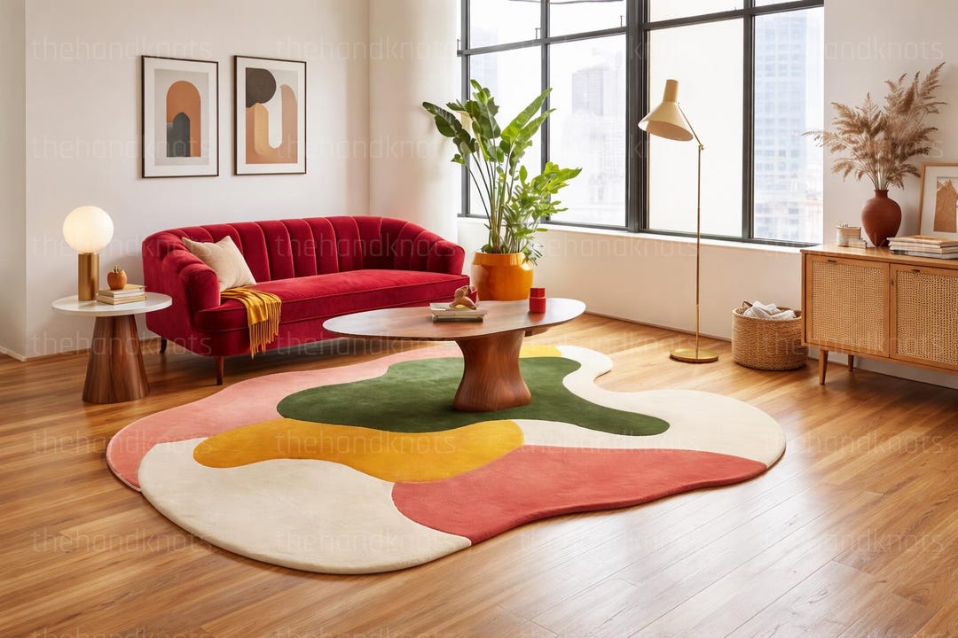 Buy Abstract Color Block Area Rug, Wavy Organic Shapes, Modern ...