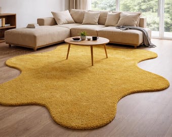 Mustard Yellow Abstract Rug, Organic Shape, Scandinavian Decor