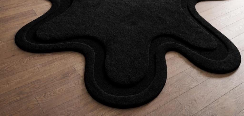 Black Abstract Area Rug, Modern Plush Irregular Shape - Etsy