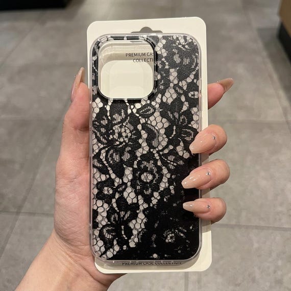 Black Lace Floral Phone Case, Elegant TPU Gel Cover