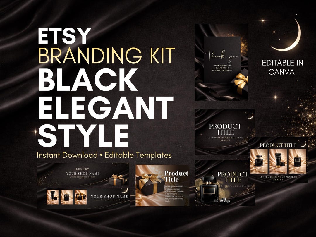 Luxury Etsy Branding Kit Canva | Black Elegant Shop Banner & Listing ...