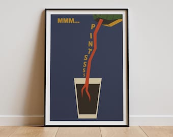 Snake Drinking Pint Print, Funny Wall Art Poster, Irish Pub Bar, Prints for Guys