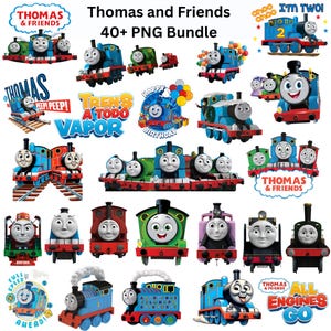 きかんしゃトーマス PNG バンドル、電車のクリップアート、トーマス電車 PNG、子供の誕生日パーティーの装飾、保育園の壁アート、Cricut 用 SVG、デジタルダウンロード