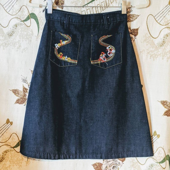 1970s roller skates high waisted denim skirt XS