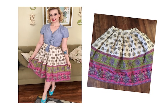 1950s floral border print cotton skirt
