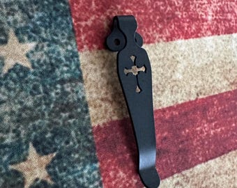 TITANIUM CROSS Pocket Clip for Emerson Knives (Black or Silver)