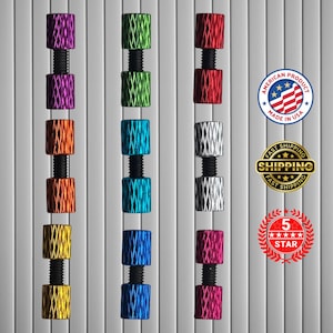 May include: A collection of colorful, threaded knobs in various shades including purple, orange, yellow, green, blue, red, silver, and pink. Each knob has a diamond pattern. The image also includes "AMERICAN PRODUCT MADE IN USA", "FAST SHIPPING", and "5 STAR" badges.