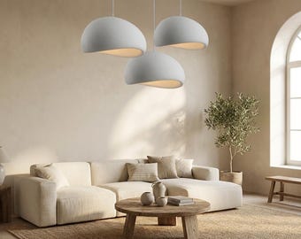 Lámpara colgante grande blanca Wabi Sabi, araña Japandi, lámpara japonesa minimalista, luminaria moderna para isla de cocina.